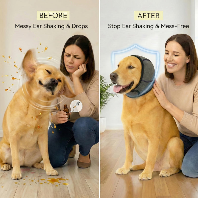 No-Shake Ear Wraps for Dogs: Breathable Bonnet to Stop Shaking & Aid Aural Hematoma Recovery - Post-Surgery Bleeding Protection for Golden Lab & Shepherd Large Breed