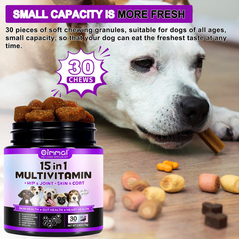 Dog Multivitamin Chews15 in 1, 150 Soft Treats for Dogs, Hip & Joint Support, Immune & Gut Health, Skin & Coat Care, Suitable for All Breeds, Puppies (Over 12 Weeks) to Senior Dogs, Duck Flavor