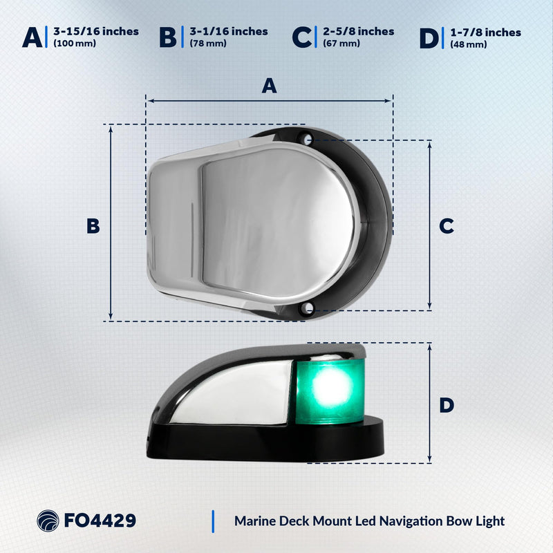 Five Oceans LED Boat Navigation Lights - Red & Green Bi-Color Bow Light, Horizontal Mount, 12V, USCG Compliant, 2NM Range for Pontoon & Fishing Boats - FO4429 Chrome-plated zinc Housing - BeesActive Australia