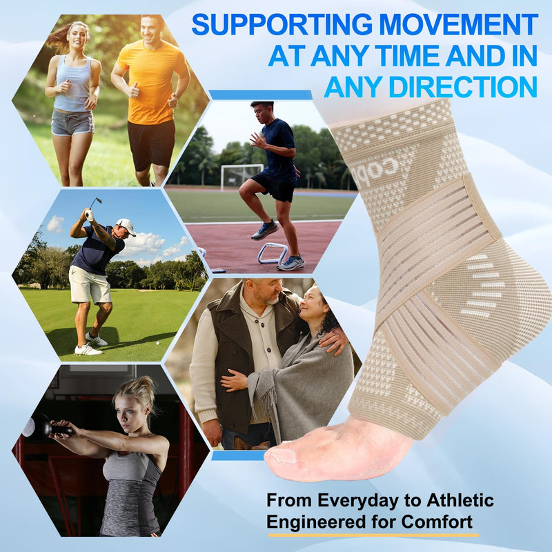 LISEPWU Copper Ankle Brace with Adjustable Compression Bandage, Ankle Support Compression Sleeve for Men & Women, for Foot Pain, Sprained Recovery, Achilles Tendonitis, Sports Protection(Skin Tone M) Skin Tone Medium - BeesActive Australia