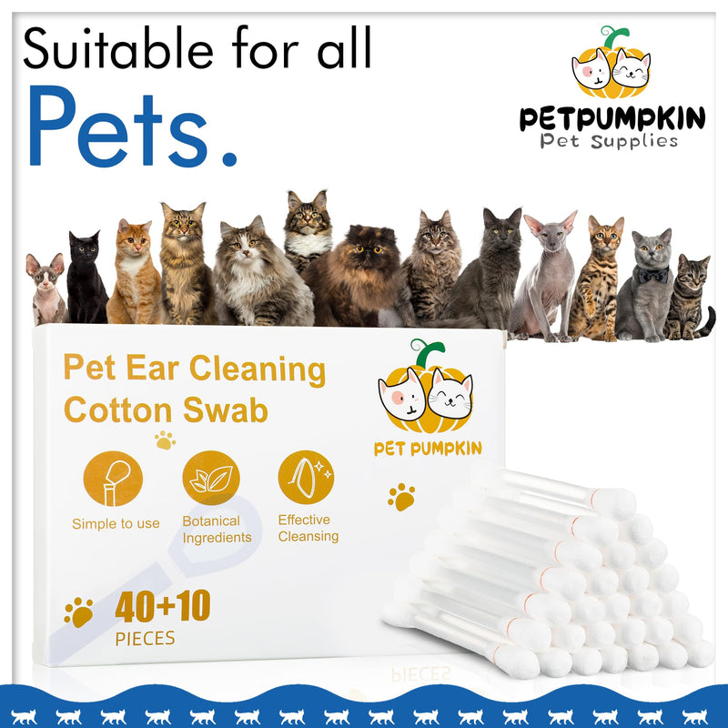 PetPumpkin Gentle & Effective 2-in-1 Pet Ear Cleaning Swabs Solution - Ear Cleaning for Cats & Dogs - Daily Care Removes Wax, Dirt & Odor- 50PCS 50 - BeesActive Australia