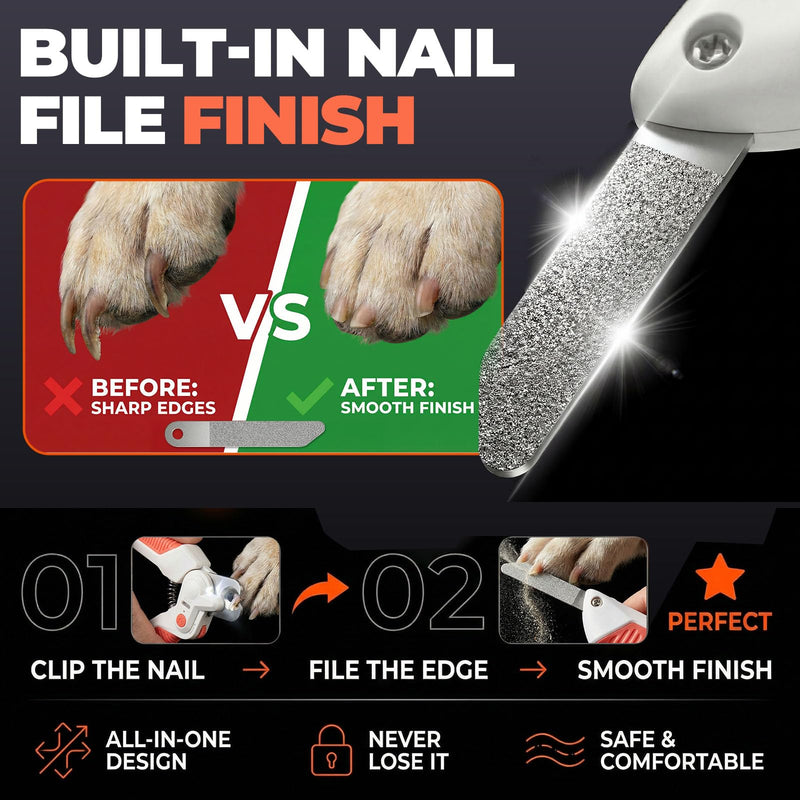 Dogs & Cats Nail Clippers with Light – Safety Guard Pet Nail Trimmer Reveals the Quick, Stainless Steel Blades, Beginner Friendly Grooming Tool for Home Use, Suitable for Small, Medium & Large Pets Orange