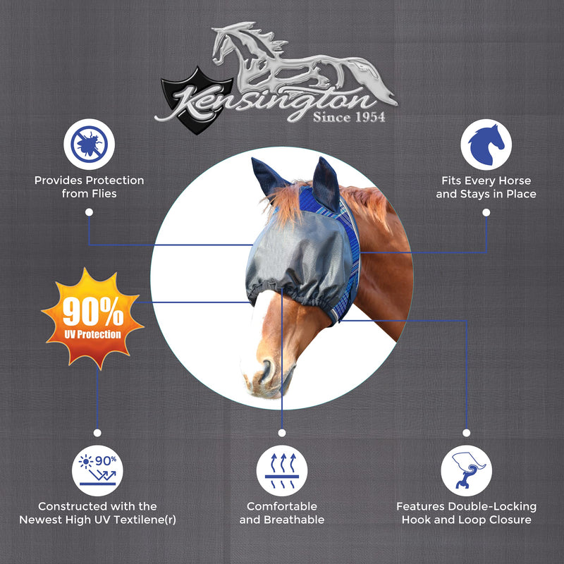 Kensington UViator Dartless Protective Fly Mask UV Eye Protection Mask for Horse with Web Trim and Soft Ears Cover - XL, Atlantis XL-Lrg.Horse 181 - Kentucky Blue - BeesActive Australia