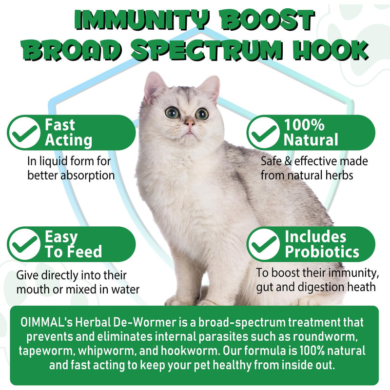 60ml Worm Treatment for Cats - Cat Worm Drops - Herbal Dewormer with Probitics - Improve Digestion, Immunity Boost - Anti-Parasite, Broad Spectrum Hookworms - Safe, Effective - BeesActive Australia