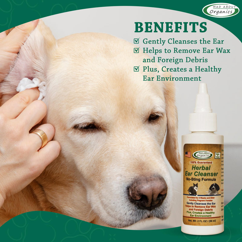 Herbal Ear Cleanser for Dogs & Cats - No-Sting Formula Gently Cleanses Ears, Removes Wax & Debris, Supports Healthy Ear Care, Calming Grooming Supplies for Pets, 2oz Bottle - PawsPlanet Australia