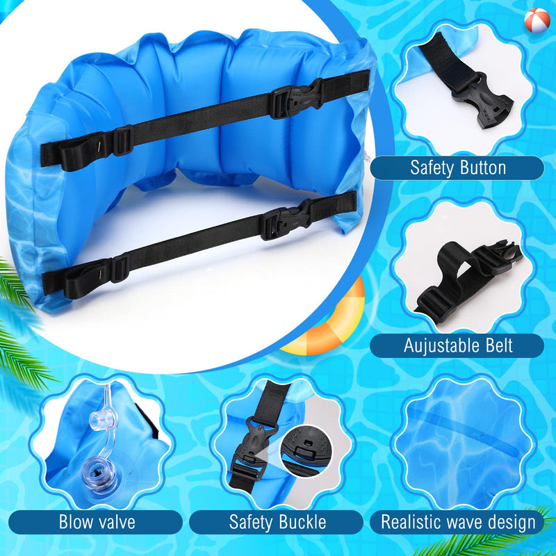 VioraWhite 2 Pcs Inflatable Swim Belt Portable Waist Floatation Aid for Adults Women Adjustable Floating Training with Safety Buckle and Rope Pool Exercise Equipment for Beginners(Water Pool Print) - BeesActive Australia