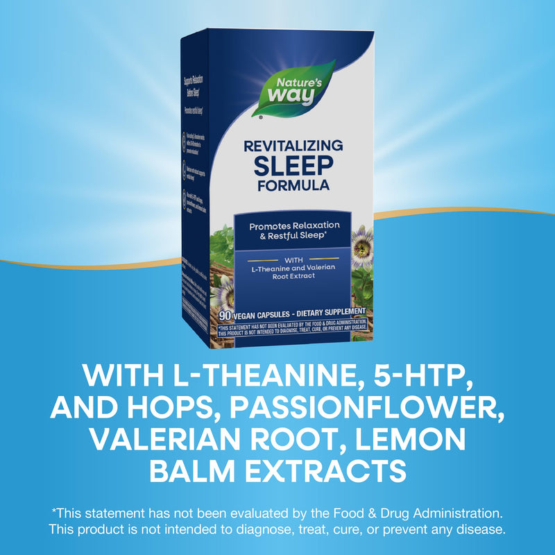 Nature's Way Revitalizing Sleep Formula, Promotes Restful Slumber*, 90 ct | Promotes Relaxation and Restful Sleep*, with L-Theanine, Valerian Root Extract, and 5-HTP, Vegan, Dairy-Free, Gluten-Free