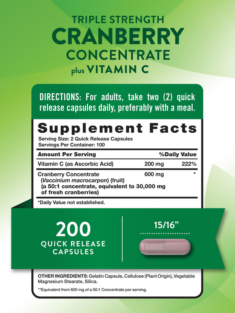 Nature's Truth Cranberry Concentrate Pills | Plus Vitamin C | 200 Quick Release Capsules | Non-GMO & Gluten Free Supplement