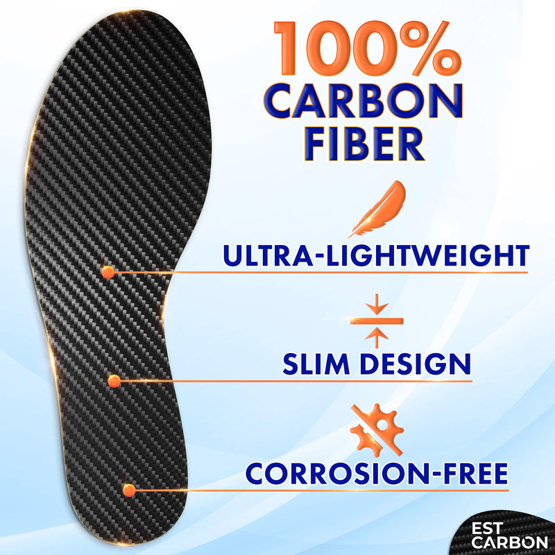 EstCarbon - Carbon Fiber Insole - 1 pc, Men 6.5-7, Women 7.5-8 - Unisex Orthotic Shoe Insert - Stiff Foot Plate - Turf Toe, Hallux Rigidus, Flat Feet, Plantar Fasciitis, Mortons Extension Men 6.5-7 Women 7.5-8