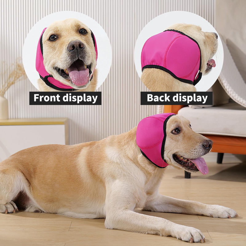 LIANZIMAU Quiet Ears for Dogs Comfort Calming Hoodie Dog Ear Covers for Noise & Anxiety Relief Ear Wraps for Dog Adjustable Dogs Ear Muffs Noise Protection Firework,Grooming and Force Drying Medium（Head Size 14"-19"） Magenta