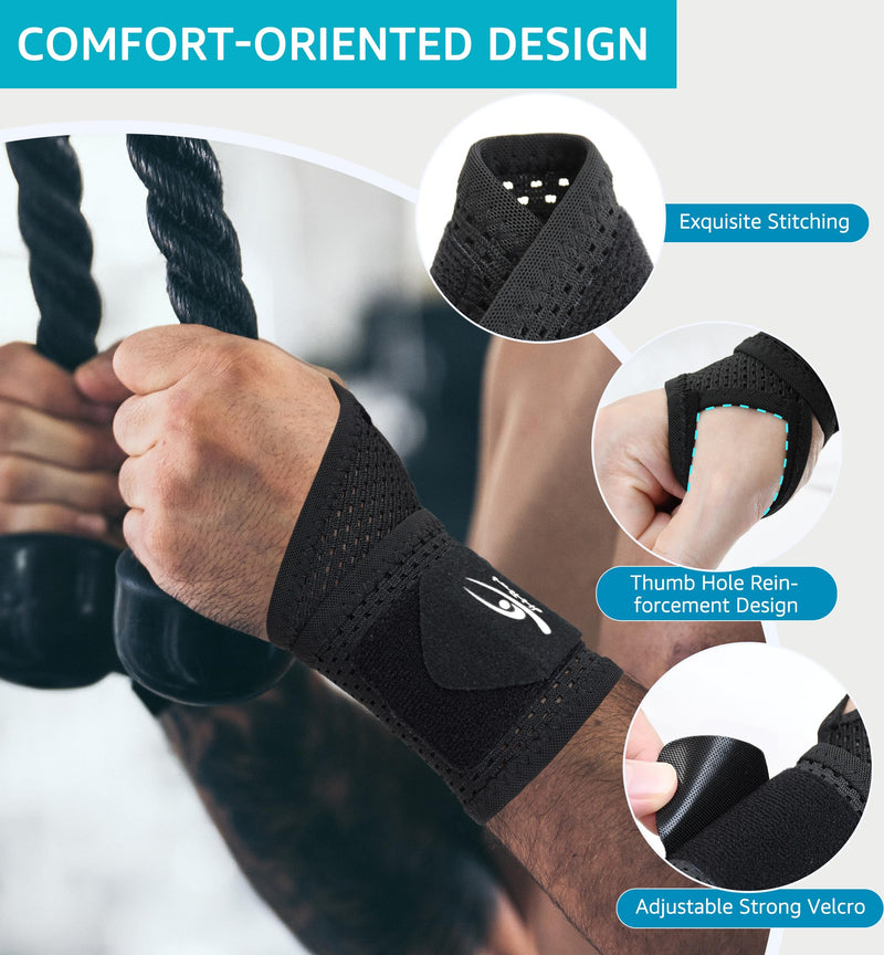 HiRui 2-Pack Ultra-Thin Mesh Wrist Wraps - Breathable, Adjustable Wrist Support for Workouts & Daily Use - Unisex Wrist Brace for Pain Relief, Tendonitis, Carpal Tunnel - One Size Fits All (Black) Black