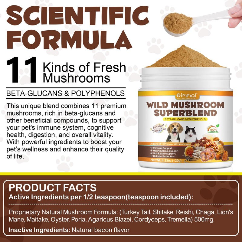 Mushroom Powder for Dogs, Wild Mushroom Supplement for Cats, Dog Multivitamin, Mushroom Supplement for Dogs, Boosting Immunity, Gut Digestion, Easy To Absorbed 4.23 OZ