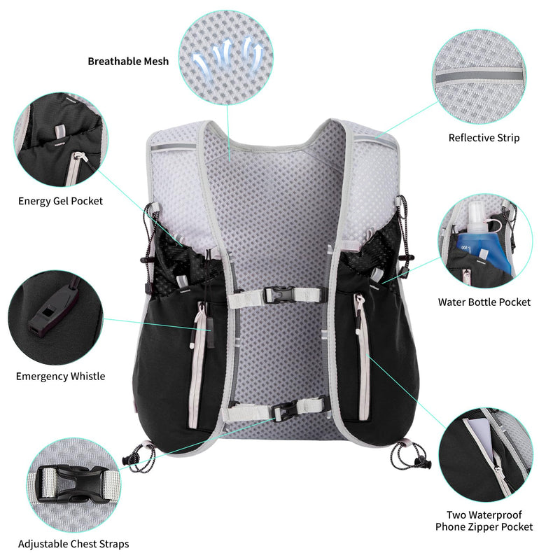 Hydration Running Vest for Women Men,Lightweight Breathable Reflective Hydration Pack with 500ml Water Bottle,Hydration Vest Pack Backpack for Hiking,Camping,Trail Running,Cycling,Race,Marathon 673RV-Black