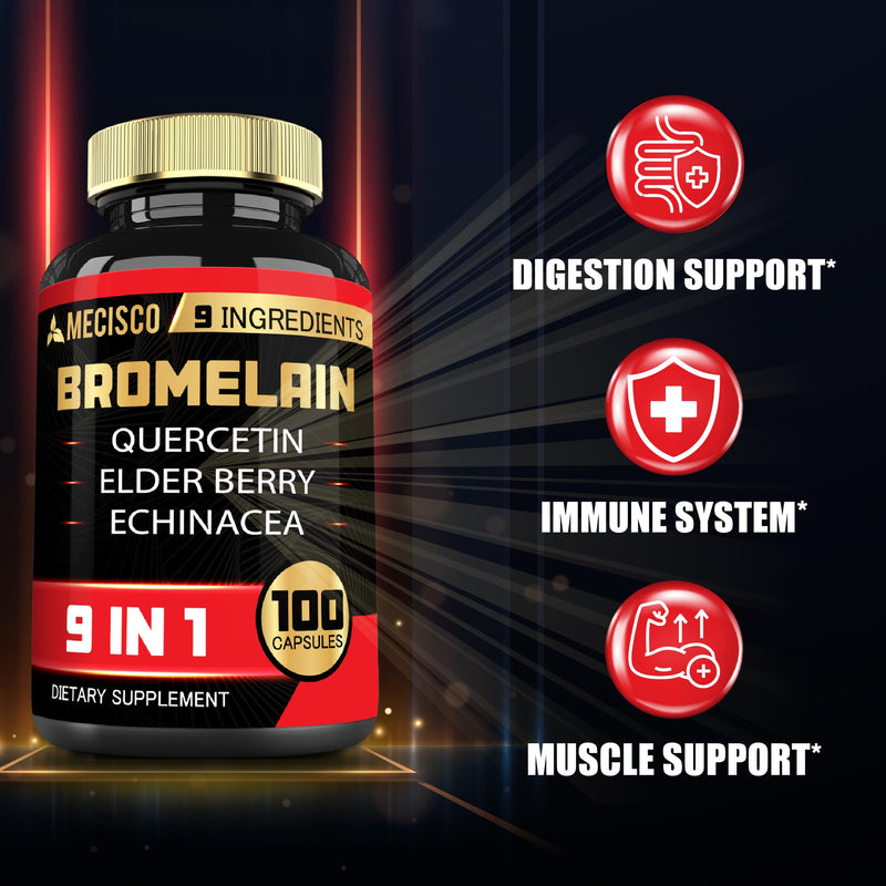 Bromelain 1000mg with Quercetin, Elderberry, Echinacea & More Supplement - 100 Capsules - Bromelain Quercetin Supplement Supports Digestive System, Joint Health & Balanced Immune System - BeesActive Australia