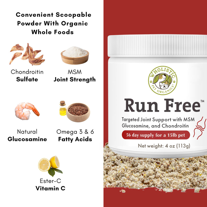 Wholistic Pet Organics Run Free - 4 Oz - Dog Joint Supplement for Senior Dogs, Glucosamine Chondroitin MSM, Dog Vitamins, Cat Joint Pain Relief - PawsPlanet Australia