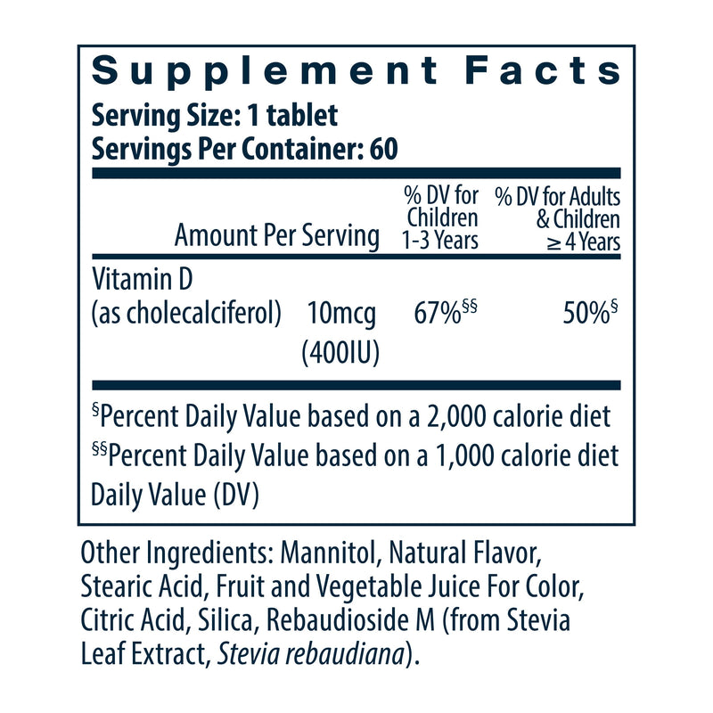 Vital Nutrients D3 Dynamo | Kids' Vitamin D | Dissolvable Vitamin D Supplements | Sugar-Free, Gummy-Free Cherry Flavor Melts | Vegan, Dairy, Gluten Free | 60 Servings