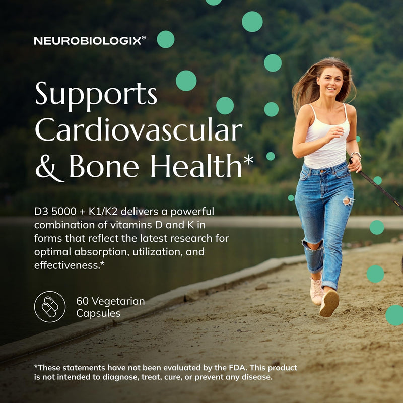 Neurobiologix Vitamin D3 + K2 Cofactor Complex, 10,000 IU, 60 Capsules | High-Potency, MK-7, Zinc & Boron, Bone Strength & Cardiovascular Support