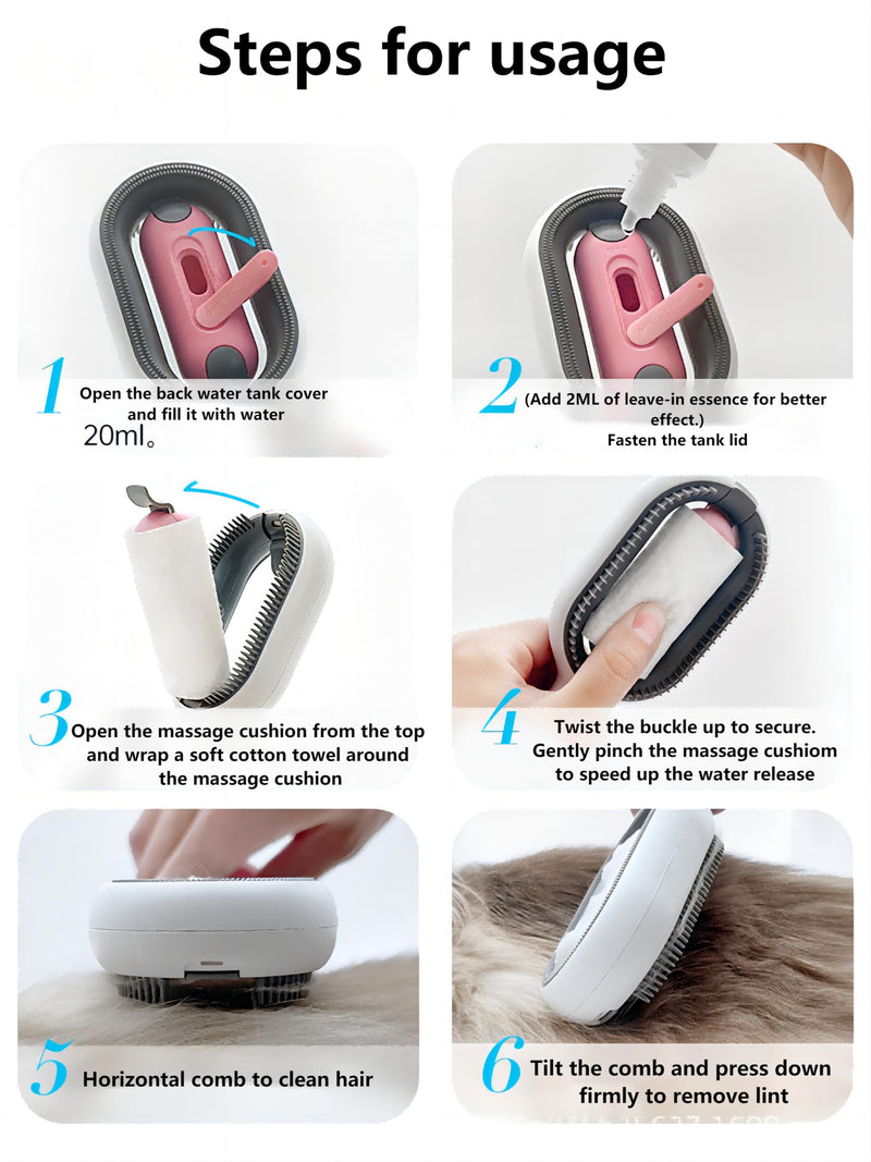 New multifunction Water Infused Gravity Cleaning Pet Hair Brush. Can be used with daily cleaning fluid better care for your pets, universal version for cats and dogs 3in1 back hair removl (pink) pink - BeesActive Australia