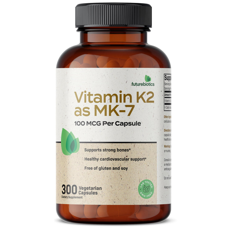 Futurebiotics Vitamin K2 as MK-7 100 mcg, Supports Strong Bones- Non-GMO, 300 Vegetarian Capsules 300 Count (Pack of 1)