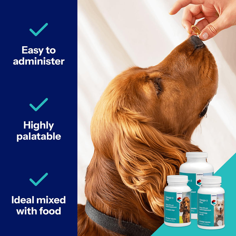 Omega-3 Soft Gels for Medium Dogs – Essential Fatty Acids with Vitamins A, E & D3 – Skin, Coat & Joint Supplement – 60 Count Medium/Large - 60 count