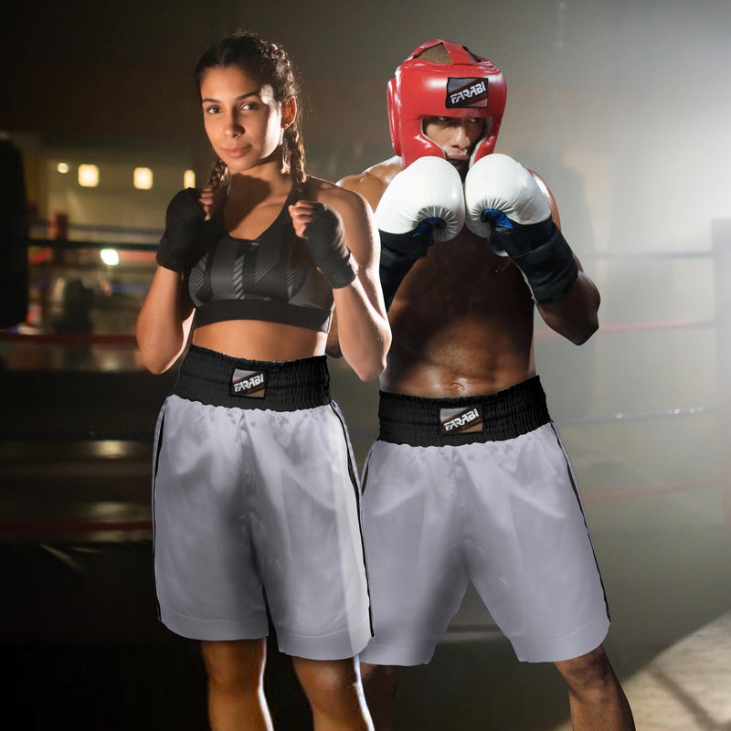 Farabi Sports Boxing Shorts – Boxing Trunks for Training Punching, Sparring Fitness Gym Kickboxing Shorts Men & Women White Large