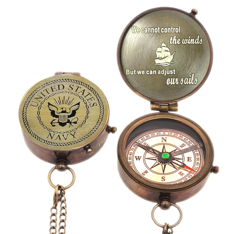 Compass - Gift for Army, Navy, Marine Corps, Baptism, Easter, Birthday, Fathers Day, Graduation, Wedding Navy With Wooden Box