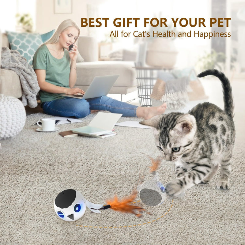 ORSDA Cat Toys, Interactive Cat Toys for Indoor Cats Automatic Moving Ball Bird for Bored Indoor Adult Cat Kitten Toys Ball, Motion Activated Fast Moving Chirping Stimulating Light Cats Toys, 2 Tails White - BeesActive Australia