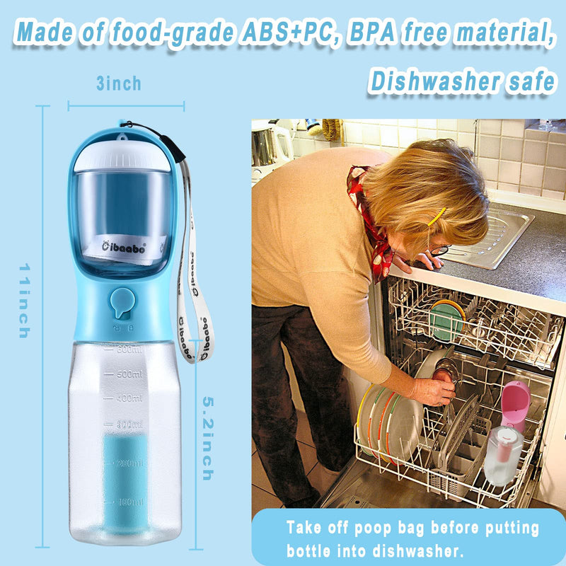 Dog Water Bottle with Food Container & Poop Bag Holder, Travel Water Bowl, Portable Pet Dispenser, Dog Stuff Accessories Items, Puppy Essentials Necessities for Yorkie Chihuahua Walking Hiking 20oz #01 Blue - BeesActive Australia