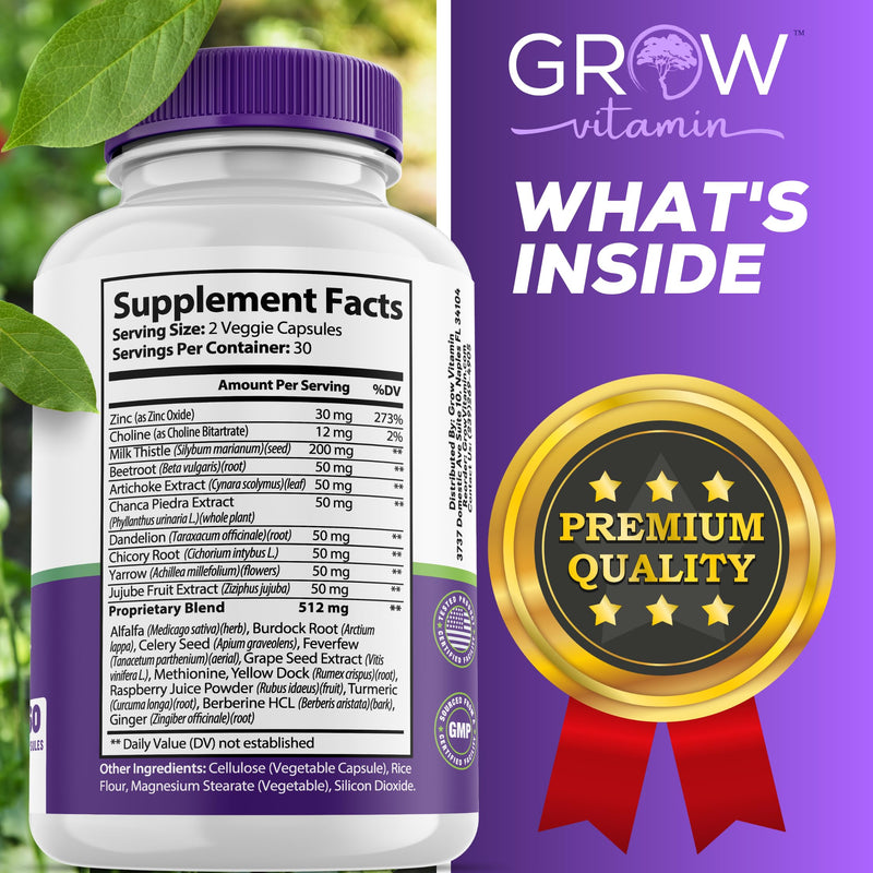 grow vitamin Liver Cleanse Detox Capsules w/Unique Blend of Milk Thistle, Artichoke & Dandelion Extract - Liver Supplement Includes Turmeric, Beetroot & Choline - 60 Capsules