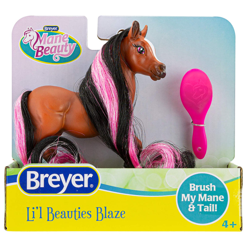 Breyer Horses Mane Beauty Li'l Beauties | Blaze | Brushable Black and Pink Mane and Tail | 4.25" L x 3.25" H |Model #7412, Brown - BeesActive Australia