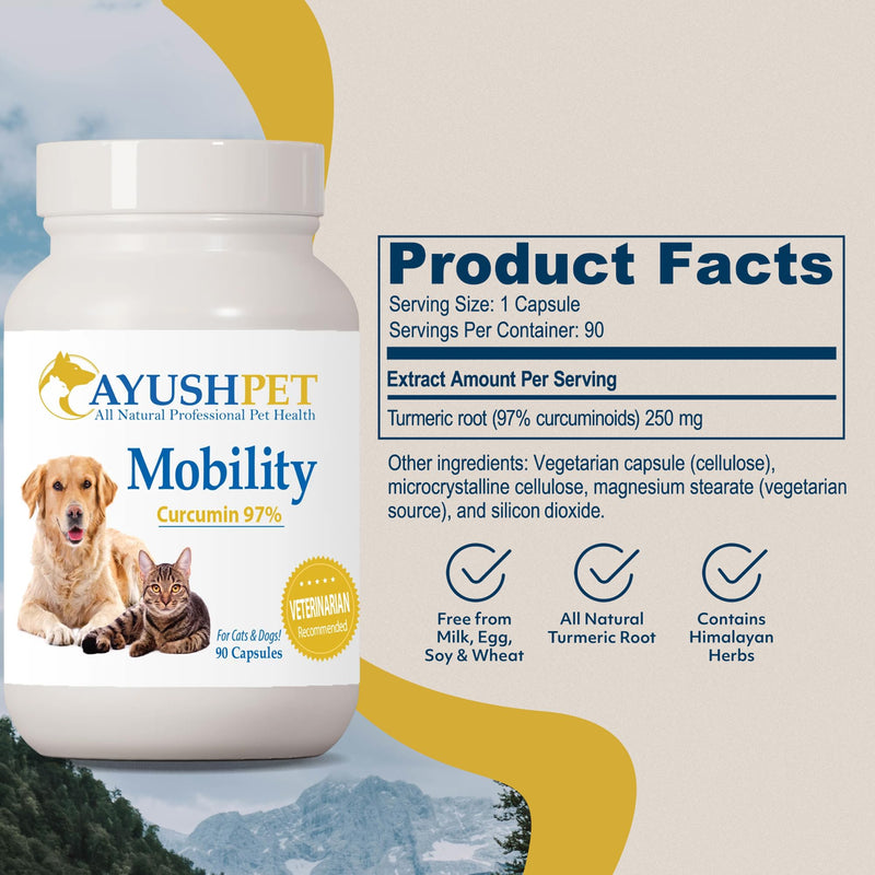 Ayush Pet Mobility, Curcumin Supplement for Healthy Joints, Pure and Powerful Joint, Digestion, and Brain Support, Large or Small Pets, 90 Capsules - PawsPlanet Australia