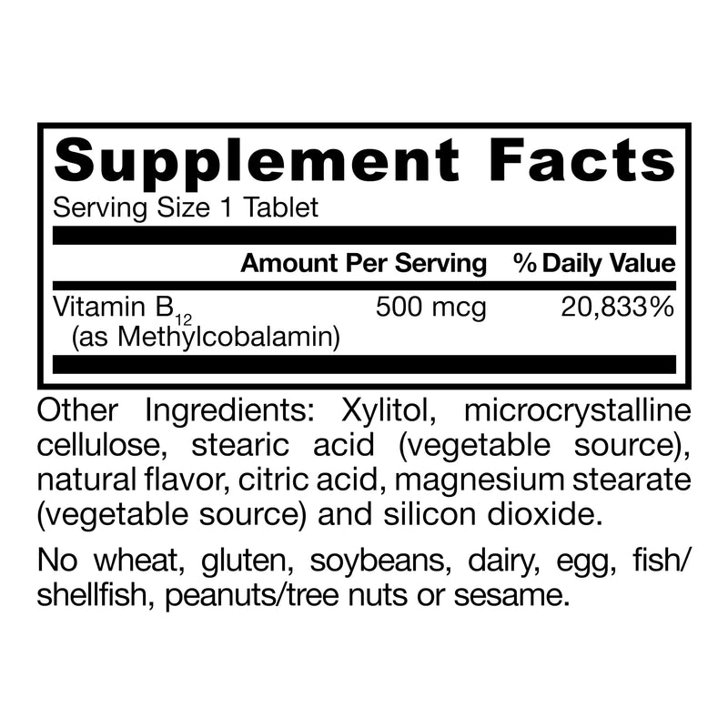 Jarrow Methyl B-12 Chewable Tablets 500 mg, Vitamin B12 Supplements, 100 Ct | Dietary Supplement for Cellular Energy Production and Brain Health Support, Cherry Flavor Chewable Tablets, 100 Day Supply 100 Count (Pack of 1)