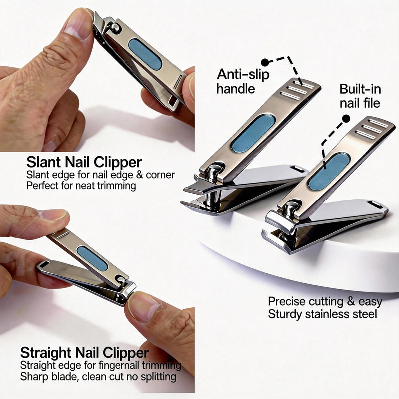 Nail Clippers Set Fingernail and Toenail Clipper Cutters, Manicure Pedicure Kit Stainless Steel 10pcs Professional Grooming Kits, Nail Care Tools with Portable Leather Case for Men or Women - BeesActive Australia