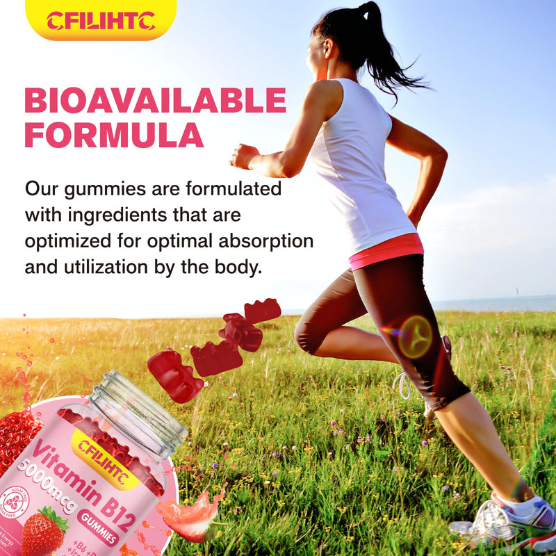 2 Pack Vitamin B12 Gummies for Women & Men, 5000mcg Methyl B12 Gummies with Vitamin B6, D3, Iron, Folate for Adults, Supports Energy & Metabolism Boost, Mood, Immune & Nervous System, Sugar Free Strawberry 60 Count (Pack of 2)
