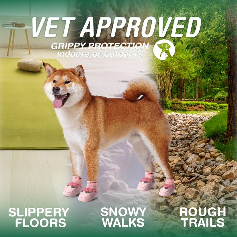 Dog Shoes for Small Dogs, Waterproof Dog Boots for Winter Snow, Summer Hot Pavement, Dog Booties & Paw Protectors Size 2 Pink #2(2.17" inner width) for 18-24 lbs - BeesActive Australia