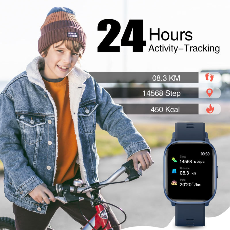 meoonley Kids Watch for Girls Boys with IP68 Waterproof, Girls Watch with 19 Sports Modes, Sleep Tracking, Pedometer, Stopwatch, Kids Activity Tracker, Birthday Gifts for Girls Age 6-15 Years Old Blue