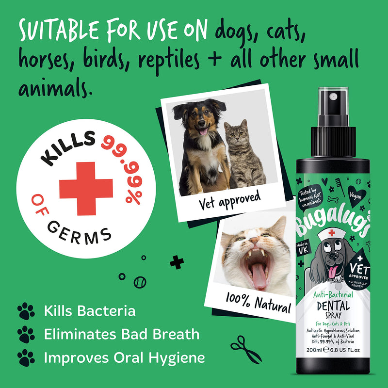 BUGALUGS Dog Breath Freshener Spray & Dog Plaque Remover - Natural Dog Teeth Cleaning Products For Bad Breath, Anti-Bacterial Dog Breath Freshener In Water Mouthwash Dogs & Cats
