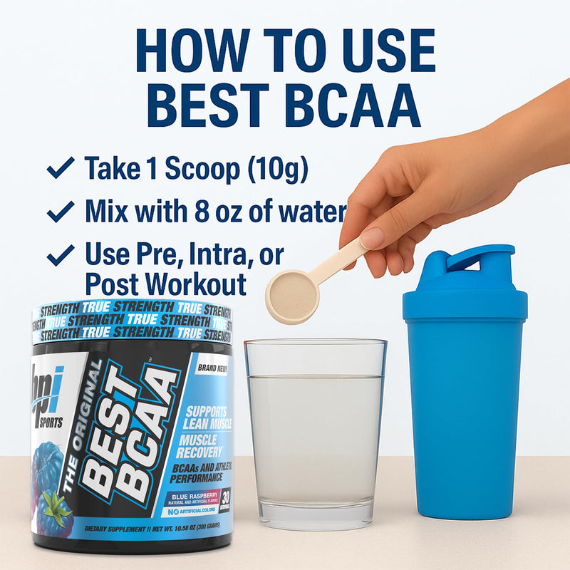 BPI Sports Best BCAA Powder - Muscle Recovery Support - Branched Chain Amino Acids | Building Blocks of Protein and Muscle - Post Workout Recovery ‚Äì Hydration - Blue Raspberry, 30 Servings 10.58 Ounce (Pack of 1) - BeesActive Australia