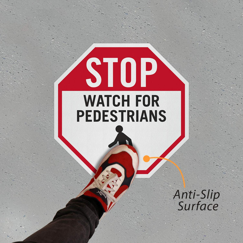 SmartSign “Stop - Watch for Pedestrians” Anti Slip Adhesive Reflective Octagonal Floor Sign | 17" x 17" 17" x 17" Reflective Octagon