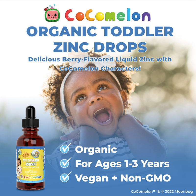 MaryRuth Organics Cocomelon Toddler Liquid Ionic Zinc | Sugar Free | USDA Organic | Kids Zinc Sulfate for Ages 1-3 | Immune Support Supplement for Children | Vegan | Non-GMO | Gluten Free | 1 Fl Oz - BeesActive Australia