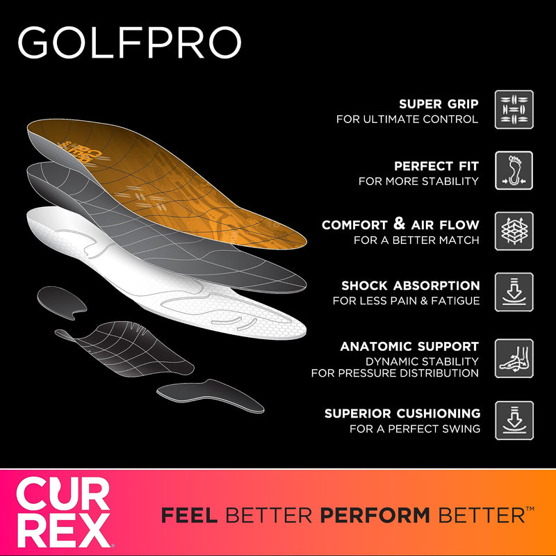 CURREX GolfPro Insoles for Golf Shoes – Arch Support Inserts to Improve Balance, Stability, Comfort & Performance, Help with Foot & Heel Pain Relief – for Men & Women – High Arch, Large L (Mens 9-10.5 / Womens 10.5-12) High Arch - Blue - BeesActive Australia