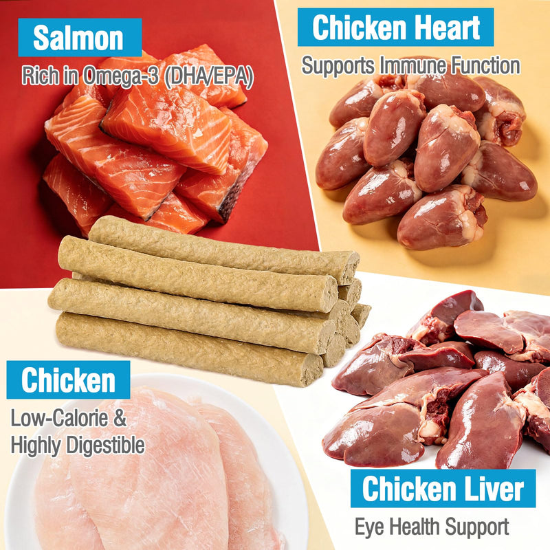 3.52oz Freezed Dried Cat Teething Sticks, Cat Chew Stick for Dental Care, Salmon Chicken Flavour Cats Treats, Feline Freshens Breath Snacks