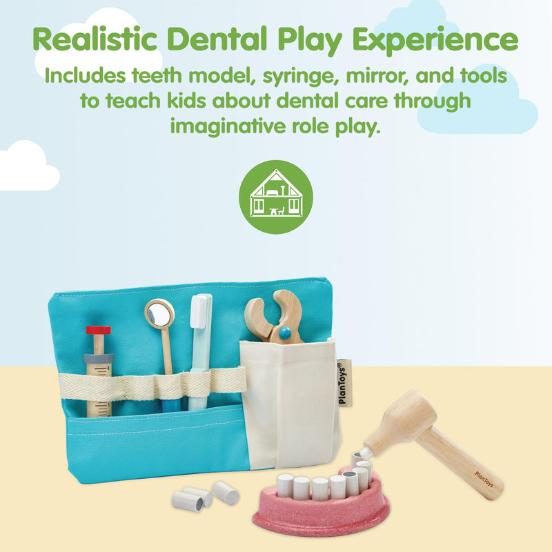 PlanToys® Pretend Play Dentist Toy Set for Kids | Wooden Doctor Kit with Teeth Model, Dental Tools, and Bag | Educational Toy for Toddlers | Encourages Imaginative Role Play - BeesActive Australia