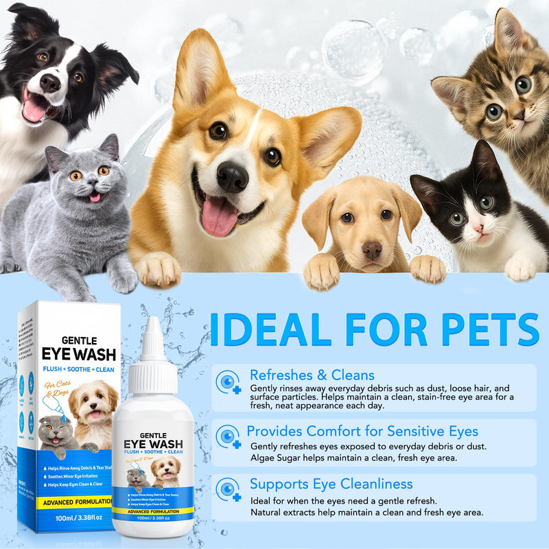 Eye Wash for Dogs & Cats, Soothing Eye Drops for Dog & Cat Relieve Itching & Irritation, Natural Formula Supports Daily Cleaning & Tear Stain Removal
