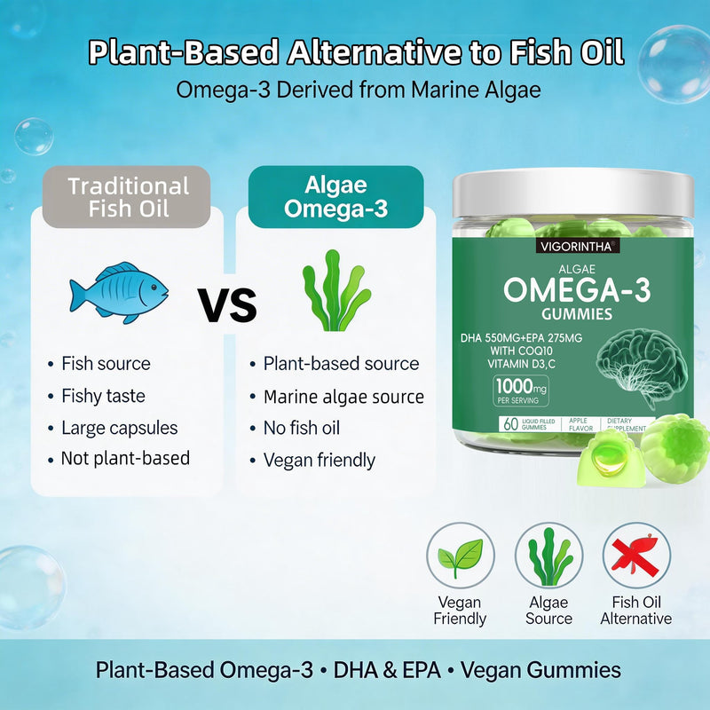 Vegan Omega-3 Algae Oil Supplement with DHA 300mg & EPA 150mg, Plant-Based Omega-3 with Vitamin D3 & K2, Fish-Free Algal Oil Softgels for Men & Women, 2 Pack, 120 Softgels, 60 Day Supply 60 Count (Pack of 2)