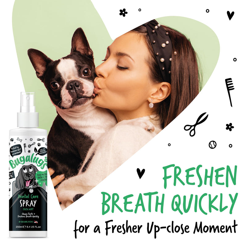 BUGALUGS Dog Breath Freshener Dental Care Dog Spray. Clean Teeth, Healthy Gums & Fresh Breath - Natural Dog plaque remover & tartar remover for teeth. No Brushing Needed (Dog 250ml Spray) 250 ml (Pack of 1)