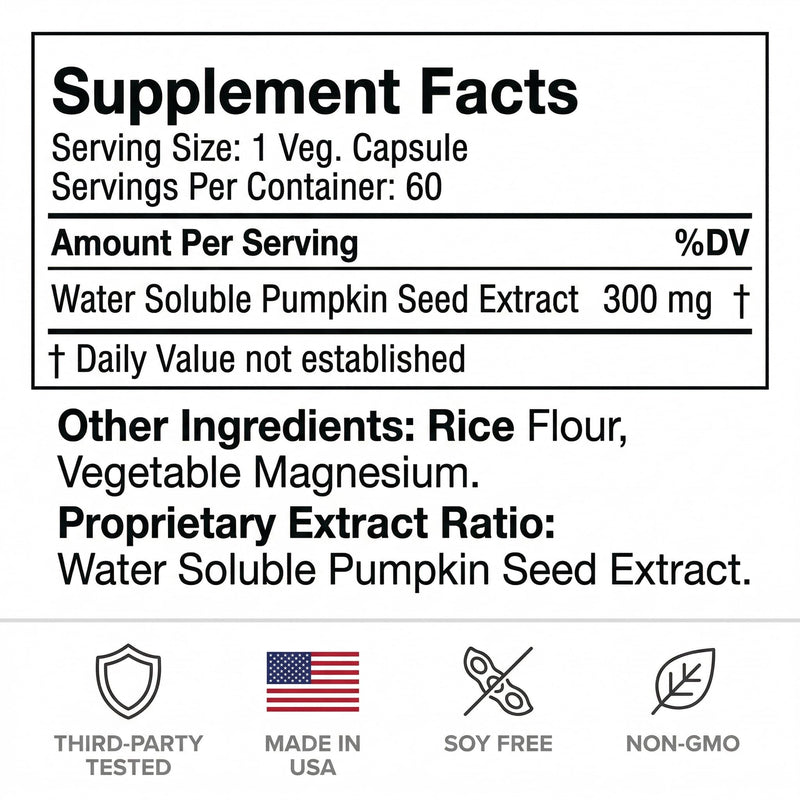 Blue Organix Overactive Bladder Control for Women and Men Support, Frequent Urination, Nocturia or Incontinence, 60 Vegetarian Capsules, 1 Bottle, Soy Free Pumpkin Seed Extract Supplement