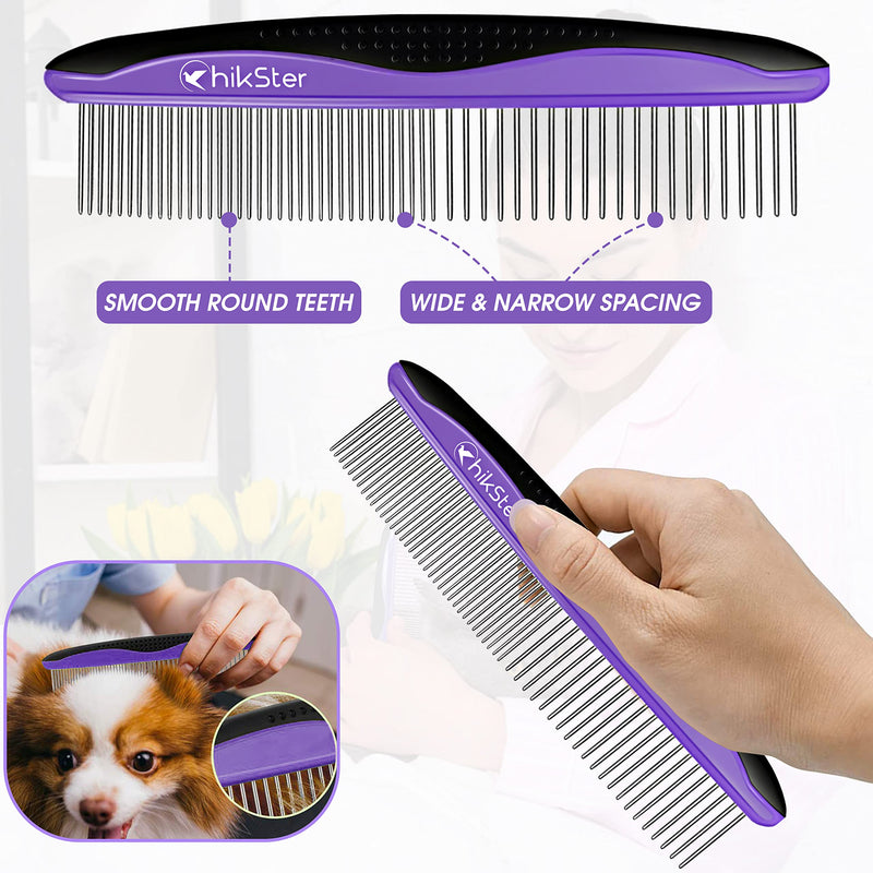 Dog Comb for Grooming Pet Comb with Stainless Steel Rounded Teeth Rubber Handle for Large Medium & Small Cat Comb Removes Knots & Tangled Hair - BeesActive Australia