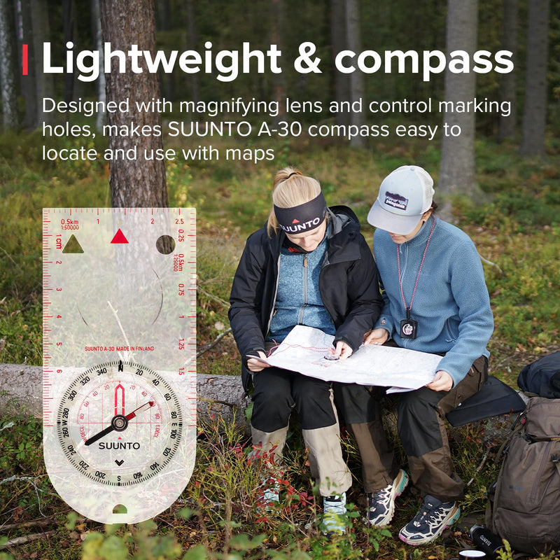 SUUNTO A-30 Compass: Compact, hiking compass with luminous markings in low light Northern Hemisphere USGS UTM - BeesActive Australia