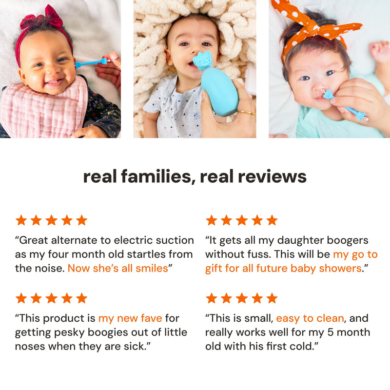 oogiebear BearPair FSA/HSA Eligible Silicone Bulb Baby Nasal Aspirator and Ear & Nose Syringe, Safely Sucks Snot and Removes Mucus, Cleanable and Reusable, Blue - BeesActive Australia